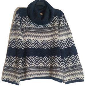 Coldwater Creek Blue, White, and Gray Fair Isle Sweater Cowl Neck Size 14 L
